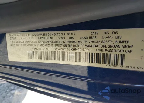 2006 Volkswagen New Beetle 2.5 z USA, uszkodzony, nr VIN 3VWPW31CX6M424280